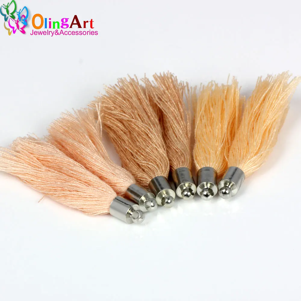 

OlingArt 40mm Gradient Rice yellow Cotton Silk Satin Charm Tassel Necklace Earring DIY Jewelry Making handbag Pendants 2019 New