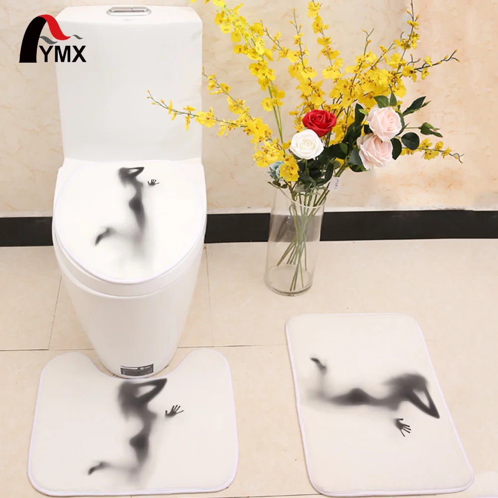 

3pcs/lot Creative Sexy Printed Toilet Seat Cover Flannel Fabric Toilet Case Non-slip Mat Bathroom Products Home Decoration