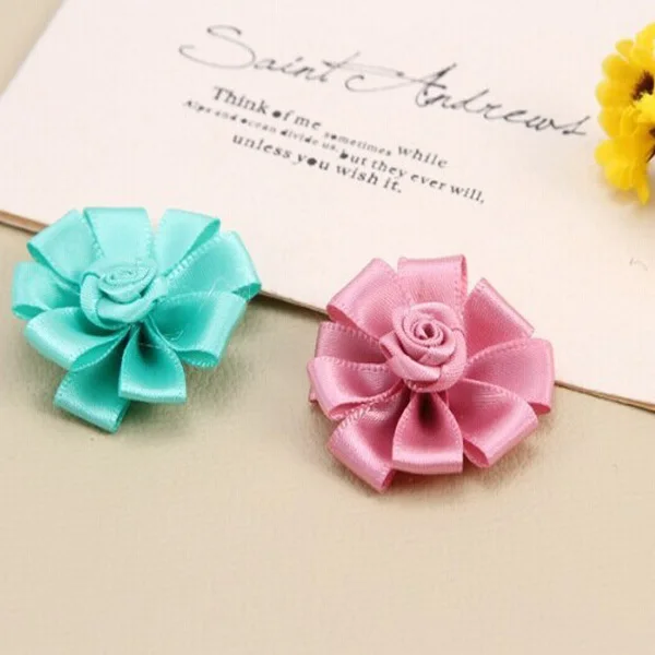 

200 шт., детская шелковая атласная лента с цветами, 3,5 см