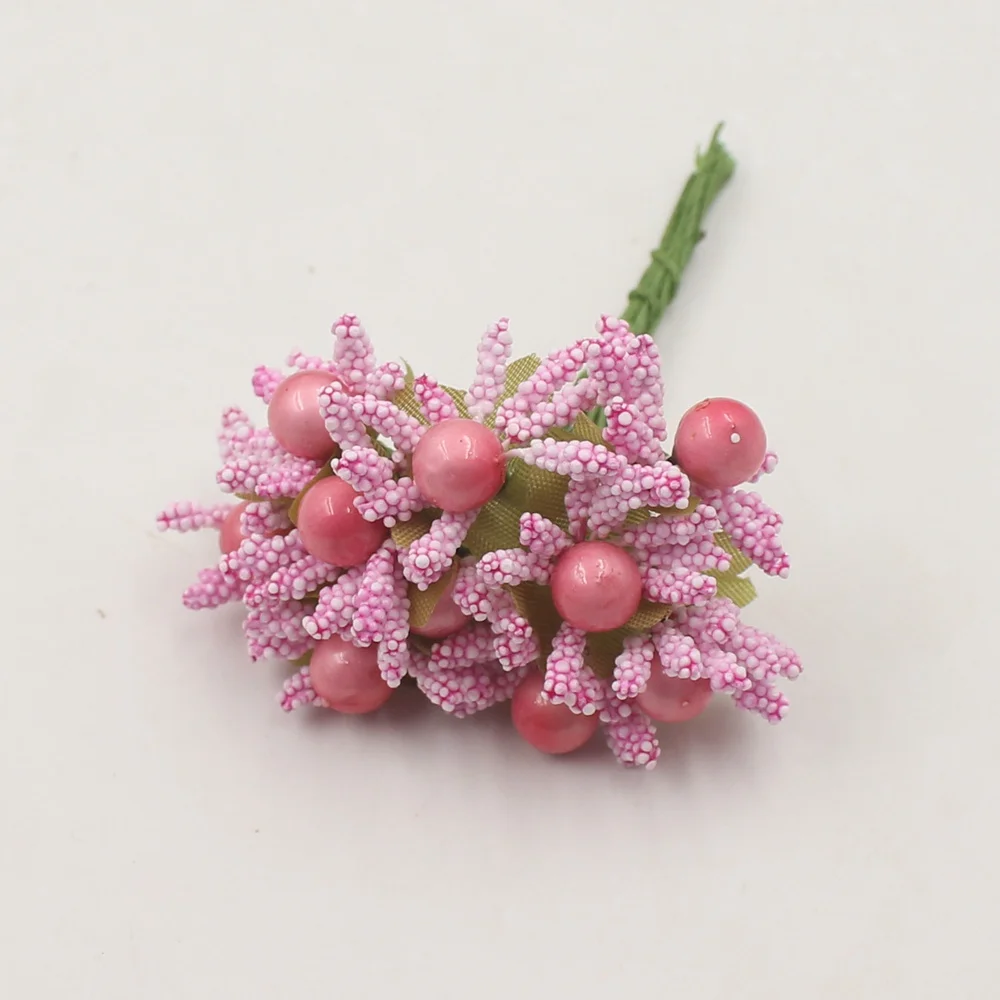 dark pink 10 шт Искусственные мини жемчужные ягоды с тычинками свадебное оформление букета поддельный венок DIY Рождественское украшение коробки для конфет буфер обмена - Цвет: dark pink