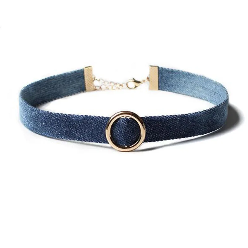 Женский чокер из голубого денима ожерелье металлического сплава с подвеской