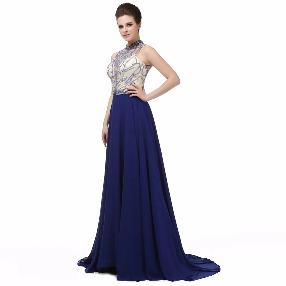 Forevergracedress Real Photos Navy Blue Evening Dress A Line High Neck Beaded Backless Long Party Gown Plus Size Custom Made | Свадьбы и
