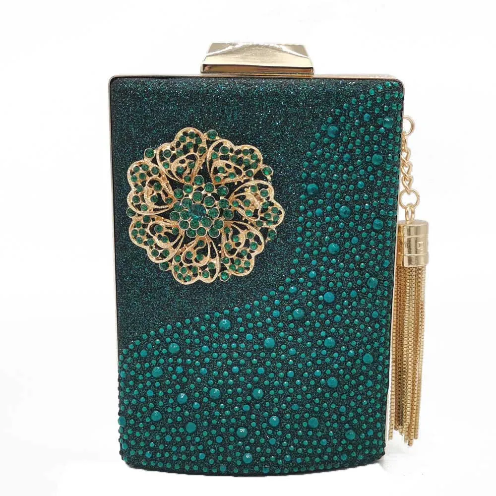 Green Crystal Bag Бутик De FGG винный горшок цветок кисточкой женские клатчи вечерние кошельки и сумки алмаз свадебный клатч Коктейльная сумка с кристаллами - Цвет: Green Crystal Bag