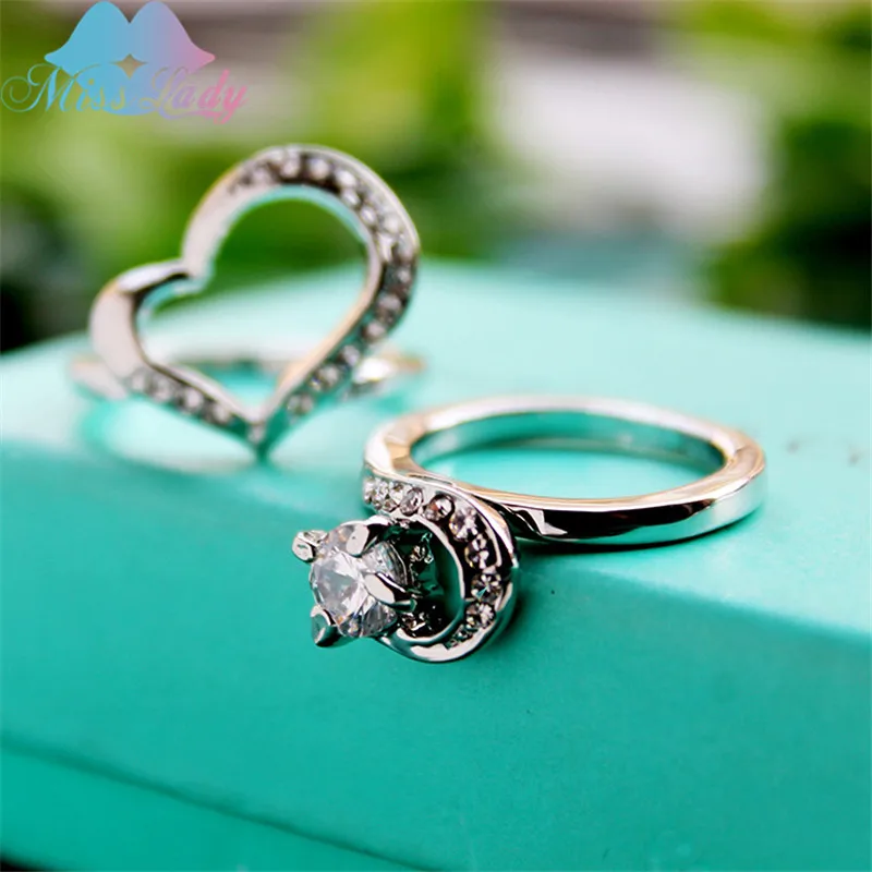 Miss Lady серебряный цвет кристалл дизайн свадьба двойное сердце пара для вечеринки