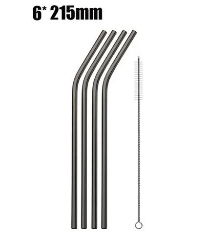 black 4pcs bent 4/8 шт. многоразовый металлический питьевой соломы Высокое качество 304 Нержавеющая сталь красочные черный металлическая соломинка с чистящая щетка 215*6 мм - Цвет: black 4pcs bent