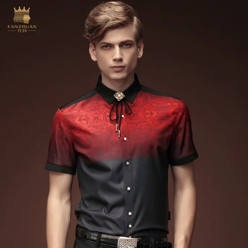 Мужская рубашка с коротким рукавом FANZHUAN свободная приталенная острым воротником
