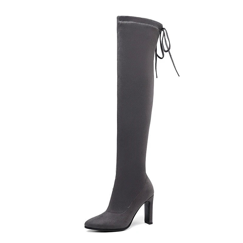 Taoffen Hot Sale New Arrival Stretch Boots Fashion High Heel Over The Knee Boots Women Winter Shoes Footwear Size 34-43 - Цвет: Темно-серый