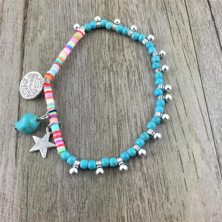 2018 Fashion Anklet Boho Beads stone metal Anklets blue Foot Chain Beach Jewelry fashion for holiday vacation | Украшения и