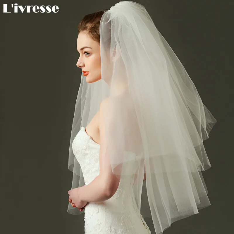 2 слоя Короткая Свадебная вуаль гребень обрезанная кромка Velos De Novia 2017 Аксессуар