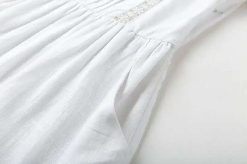 Women White Dress Summer 2019 New Fashion Soft Washed Linen Material Lace Patchwork Chic Lady's Mini Dresses Feminino Vestidos | Женская