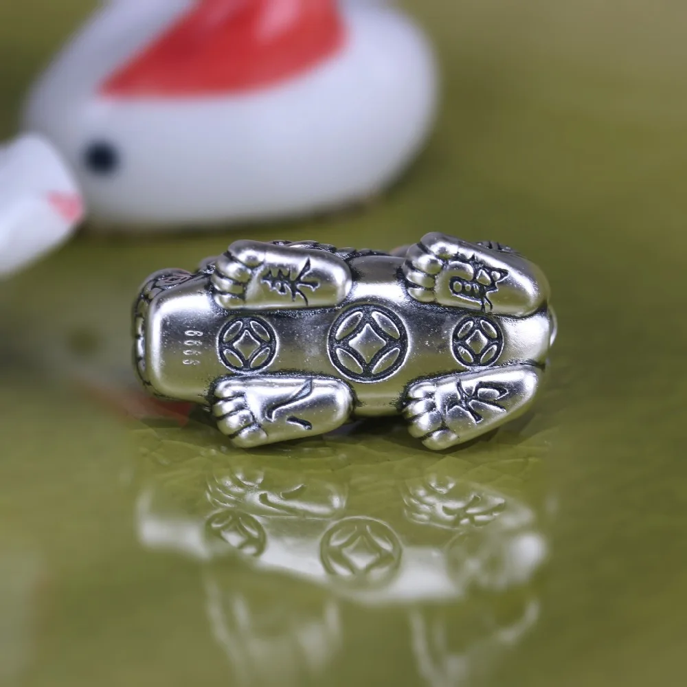 3D 999 серебряные бусины Fengshui Pixiu из твердого чистого серебра Lucky Beast ювелирные бусины DIY браслет Piyao бусины мощные для богатства