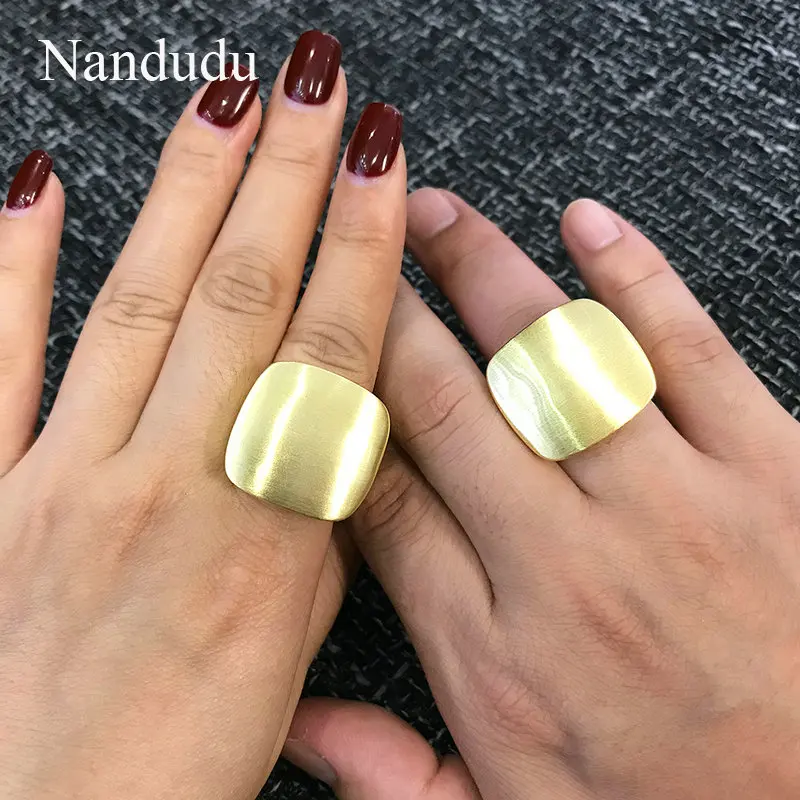 Nandudu Punk Style Copper Brushed Brass Rings Fashion Jewelry Square Shape Yellow& White Gold Color Men Women Unisex Ring Gift