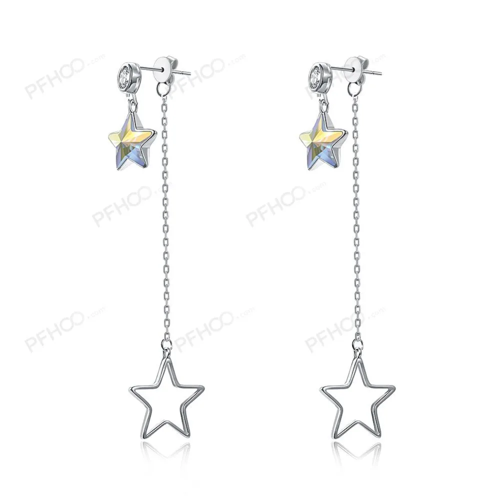 LEKANI кристаллы от Swarovski висячие серьги 925 маленькие звезды длинные Подвесные серьги женские Бутик ювелирные изделия Висячие серьги простые