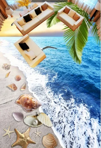 [Самоклеющиеся] 3D тропические морские пейзажи 5 нескользящие водонепроницаемые
