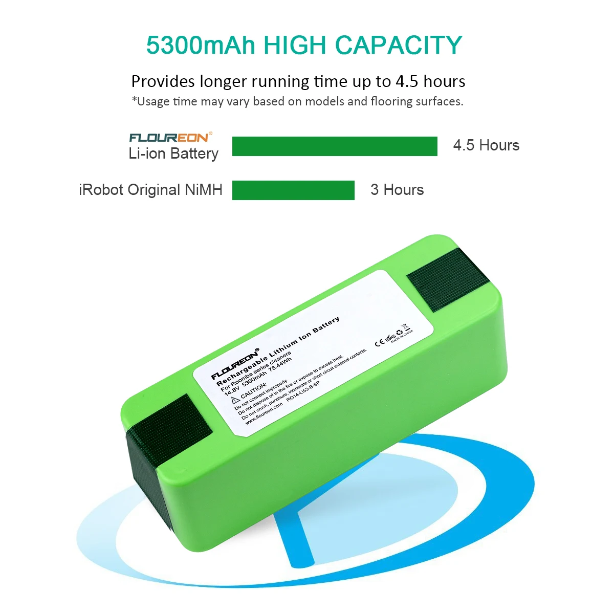 Floureon 14,8 V 5300 mAh Li-Ion Батарея совместимый для iRobot Roomba 500 600 700 серии 800 зеленый цвет