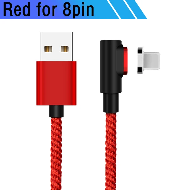 Red for 8pin 90 градусов 2 м Магнитный кабель Быстрый 3A для samsung Xiaomi зарядное устройство Quick Charge 3,0 Micro usb type C Магнитный шнур для зарядки телефона - Цвет: Red for 8pin