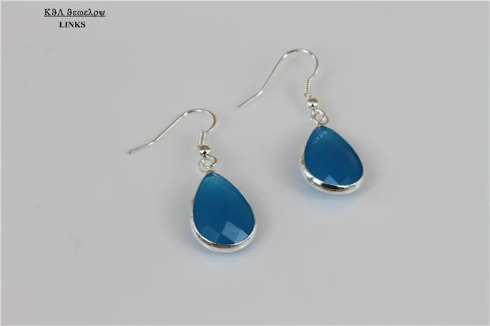 Стеклянные серьги-капельки с кварцевой рамкой серьги синим кристаллом подвеской