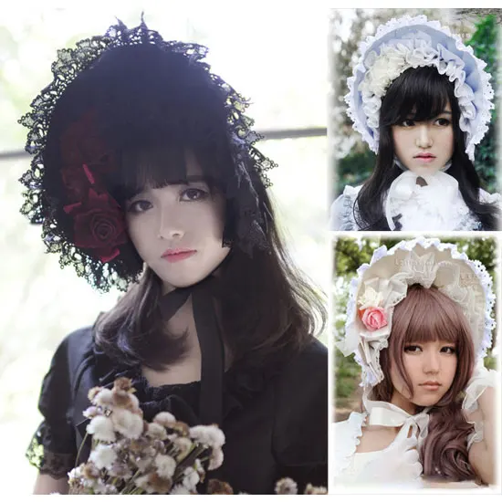 

Princess Sweet Lolita Bonnet Adult Gothic Lace Bonnet Summer Sun Hat for Women