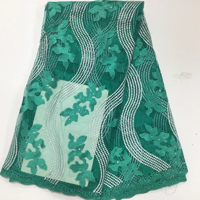 

5 ярдов/шт Красивая зеленая вышивка французский чистая кружева со стразами африканская Сетка кружевная ткань для платья BN70-3