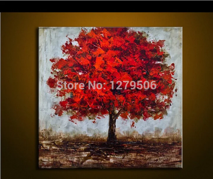 

Big size Handmade Floral Paintings Maple tree Picture Wall Art Handpainted Abstract Red Flower Oil Painting On Canvas Home Decor