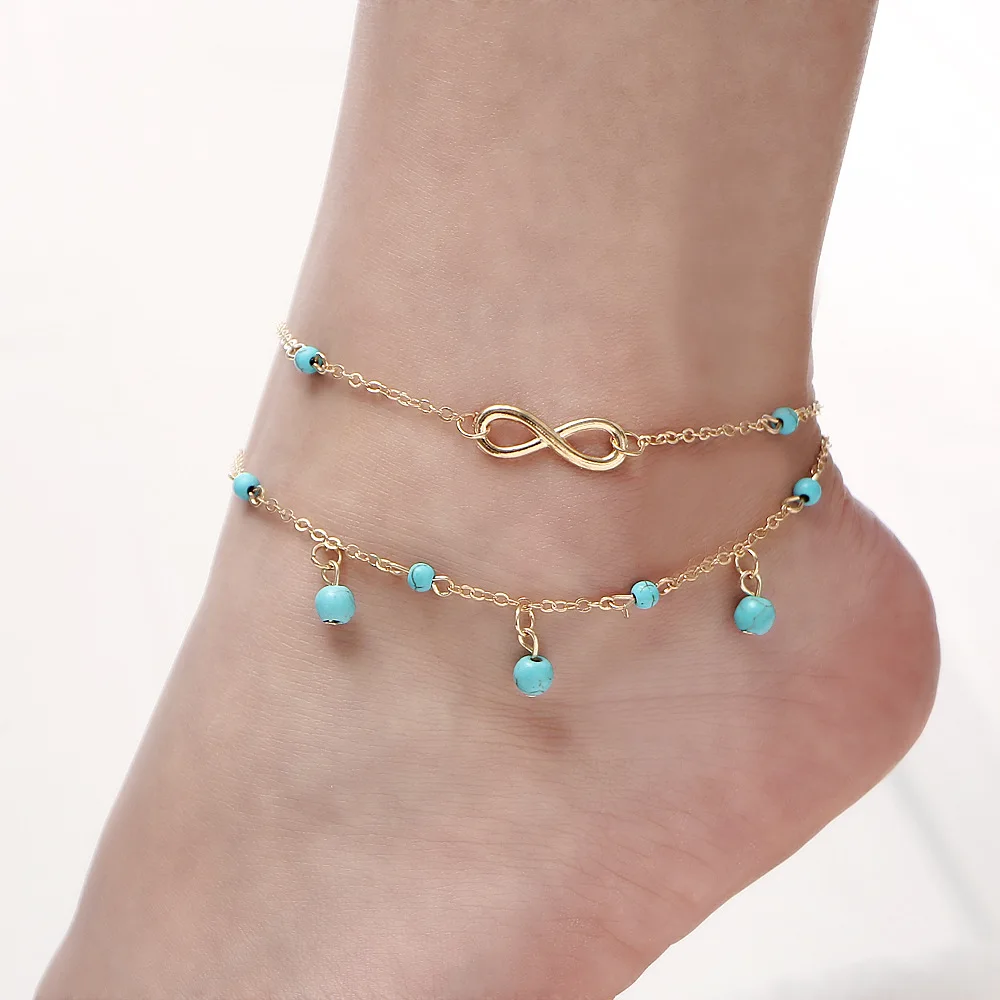 

New Multilayer Foot Chain Anklets for Women Bohemian Infinity Beads Stone Ankle Bracelets on Leg Foot Jewelry