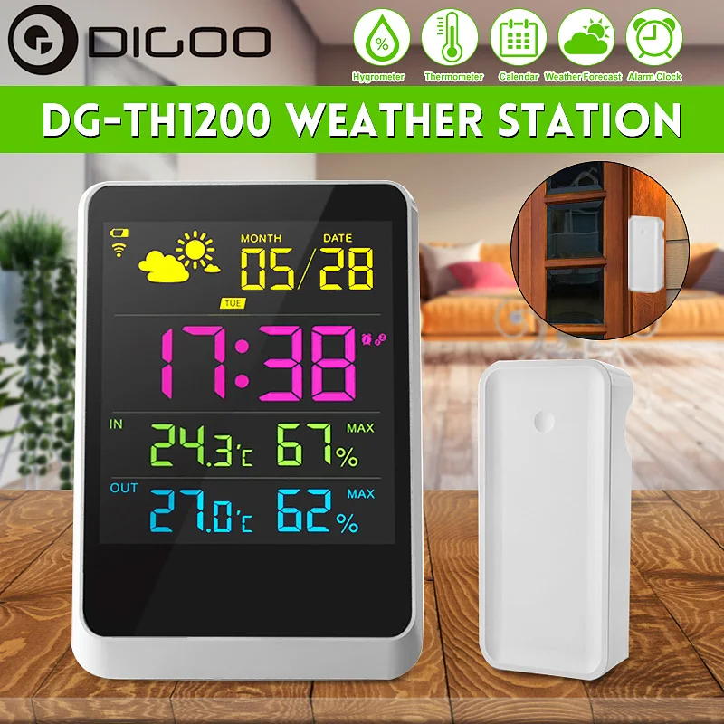 DIGOO DG-TH11200 Weather Station Digital Alarm Clock Calendar Wireless Outdoor Indoor Forecast Sensor Thermometer Hygrometer