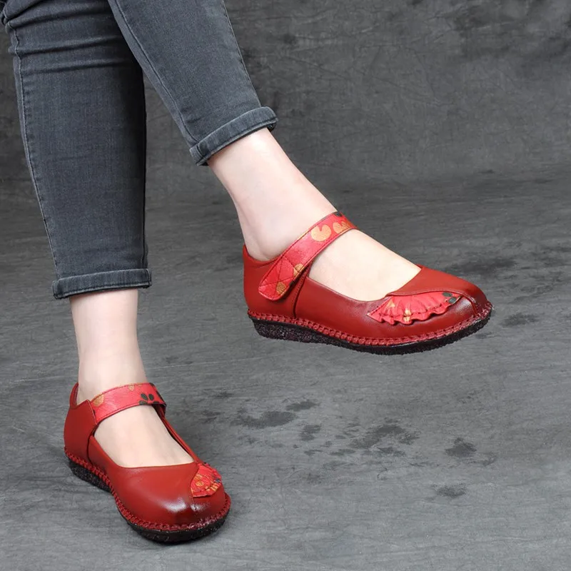

BeckyWalk Cow Leather Mother's Fashion Shoes Retro Women Flats Soft Spring Shoes Round Toe Genuine Leather Shoes Woman WSH3004