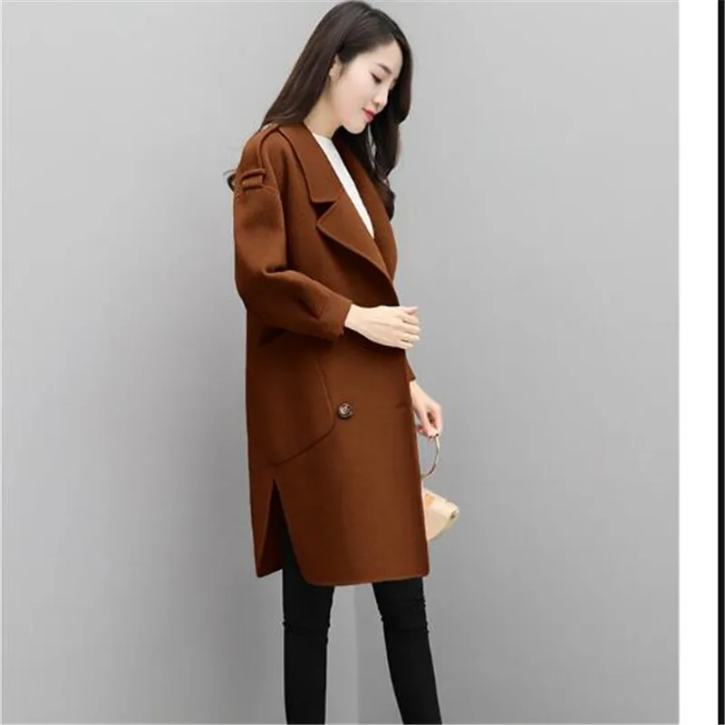 

2018 Autumn Winter Fashion Warm Coat Lapel Long sleeve Women Coat High-end wool Cashmere Jacket Long Loose Parka A0275