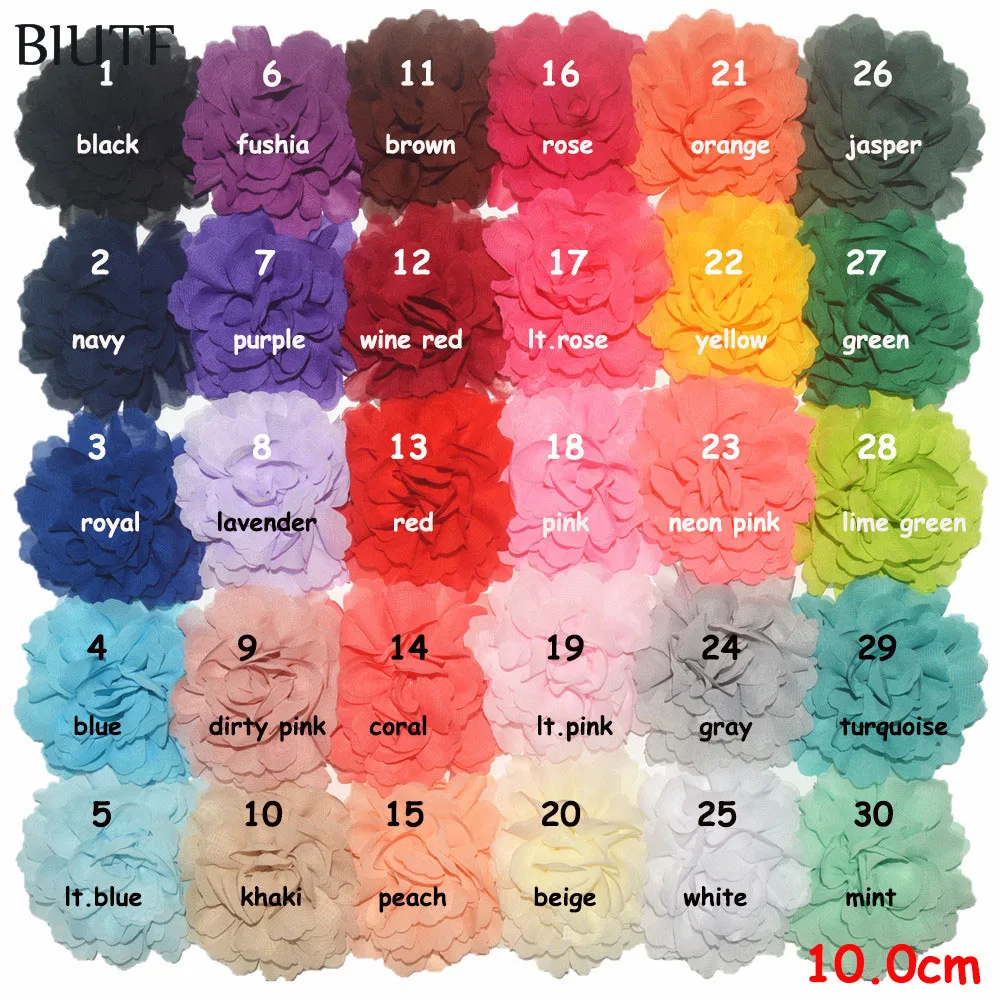 100 шт./лот однотонный яркий Шифоновый Цветок с зажимом для волос TH245|chiffon flowers|flower