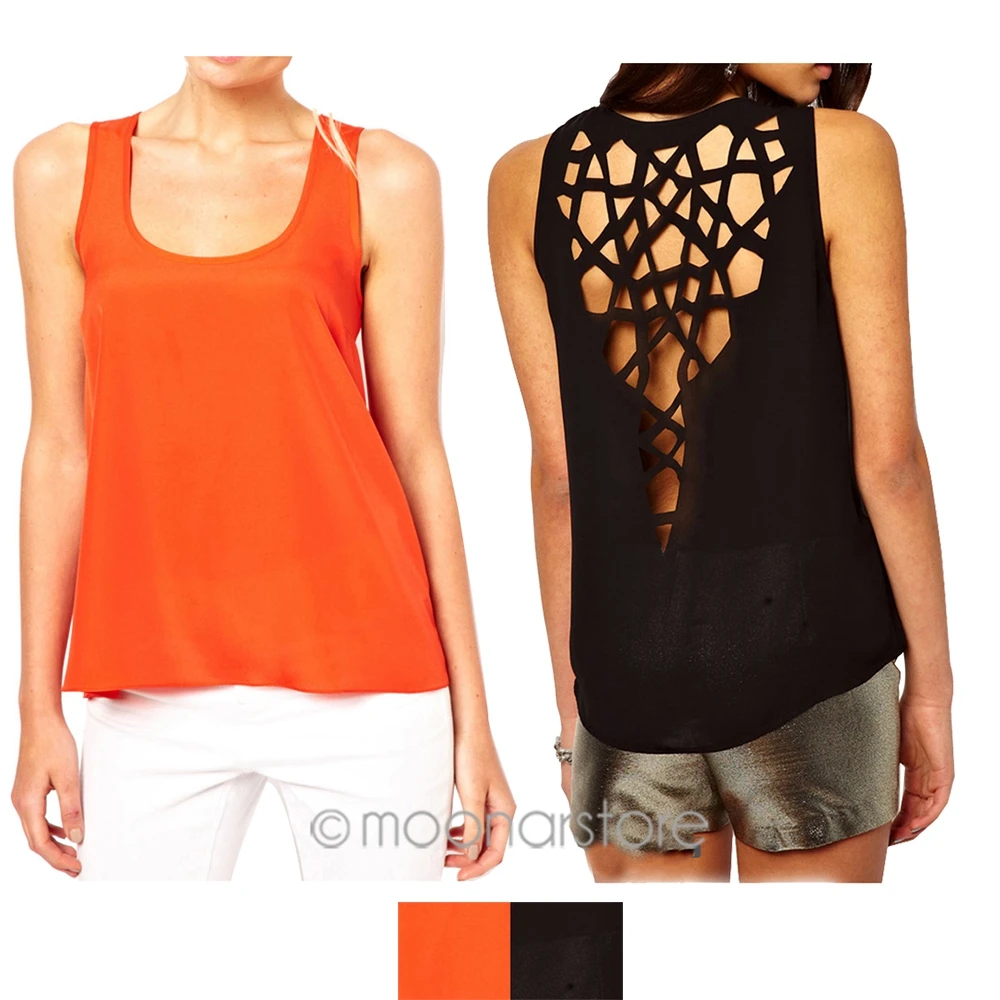 

New Womens Top Fashion Back Shirt Summer O-neck Sleeveless Casual Blusas Femininas Chiffon Blouse Ladies