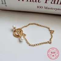2019 korean retro style hot sale chic sterling silver 925 fashion simple pearl pendant chains bracelets