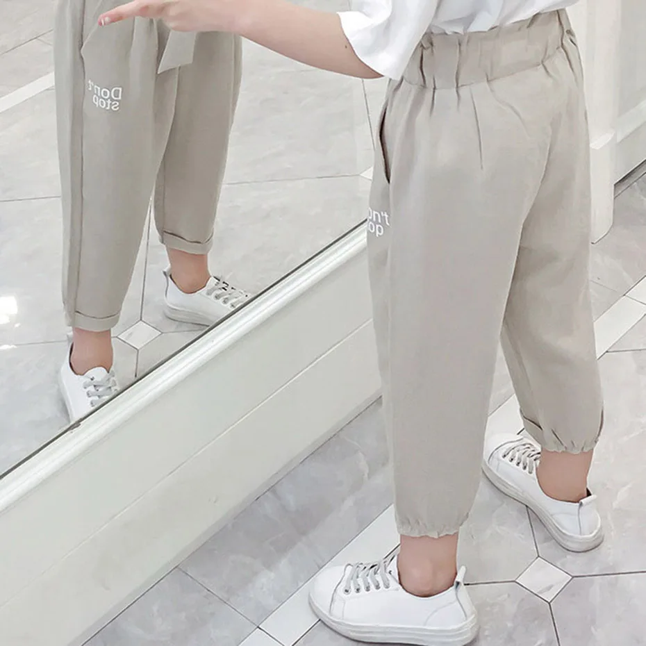 Штаны для девочек с буквенным принтом летние штаны Повседневные детские прямые