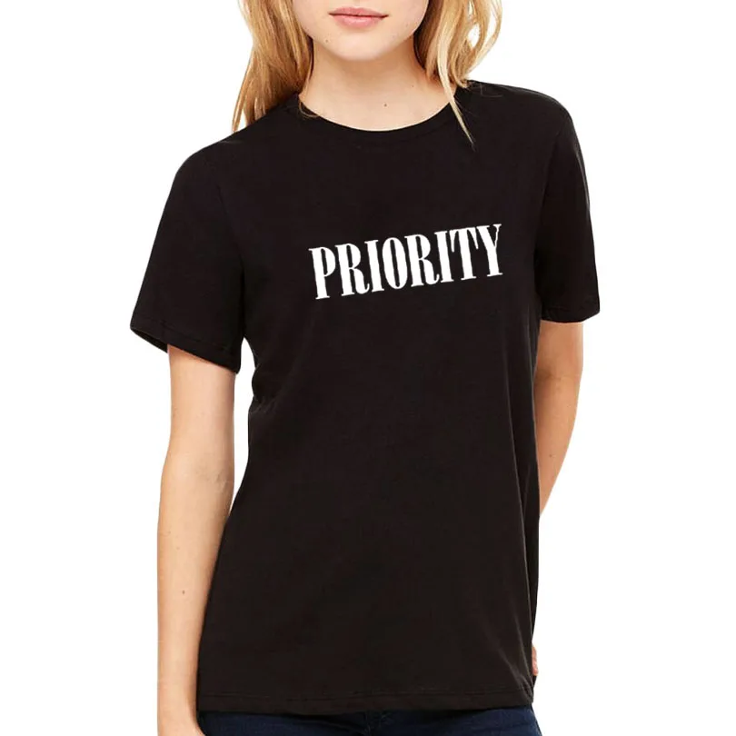 Priority Text Logo Crewneck Футболка Tumblr хипстер слоган 2018 Новая мода буквы футболка женская