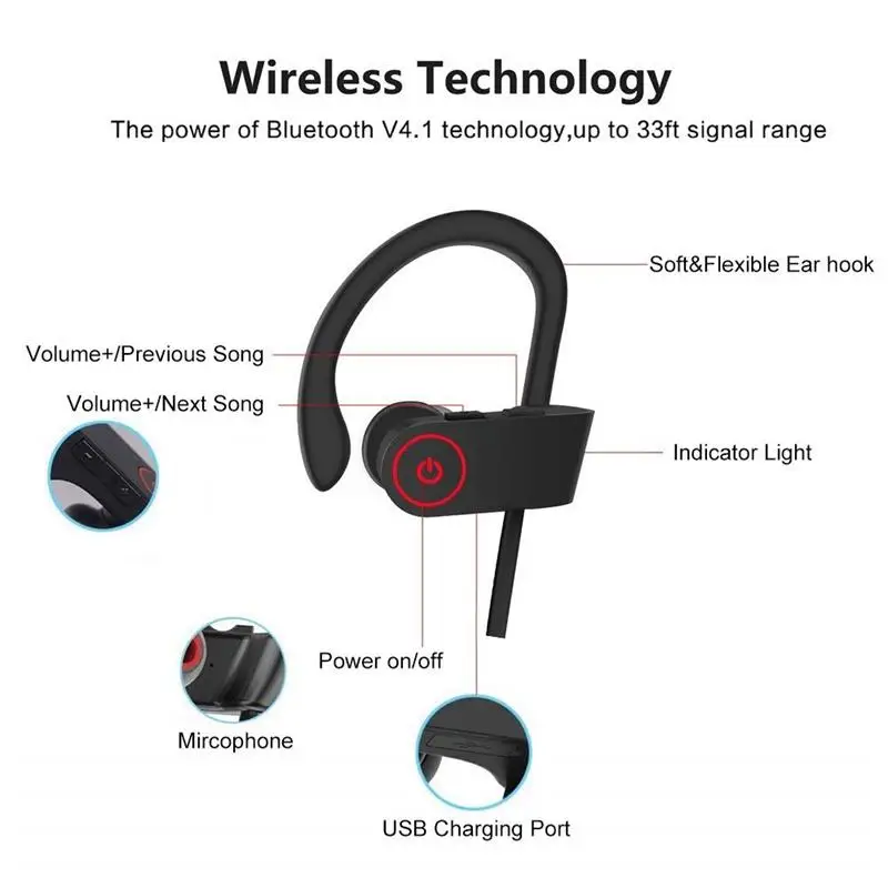 Беспроводные Bluetooth наушники с микрофоном супер бас стерео активный