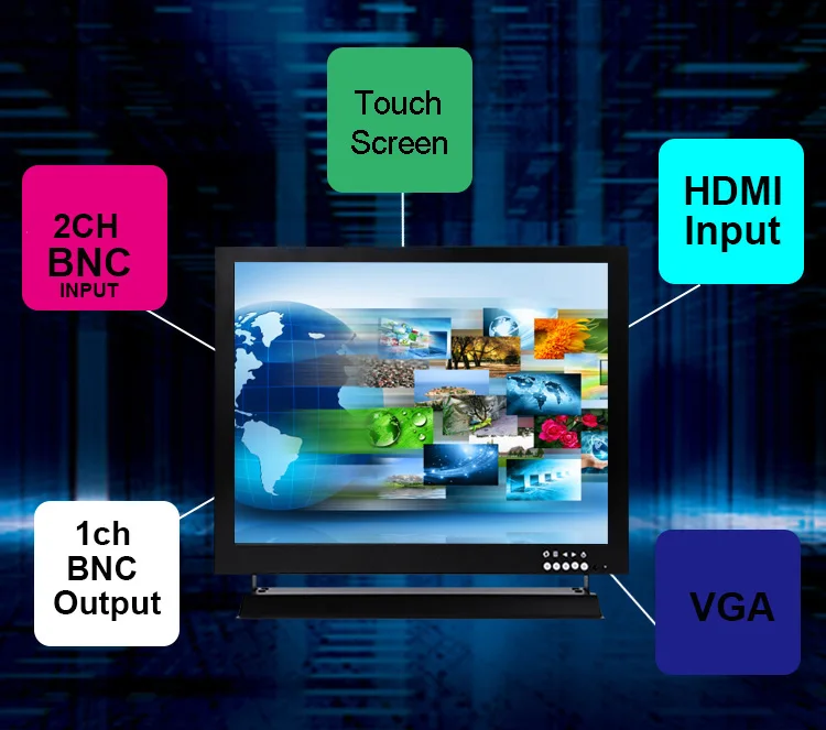 Eyoyo 15 inch HD Resistive Touch Screen Industrial Monitor 1024*768 15&quot TFT LCD CCTV with HDMl VGA BNC Interface | Безопасность и