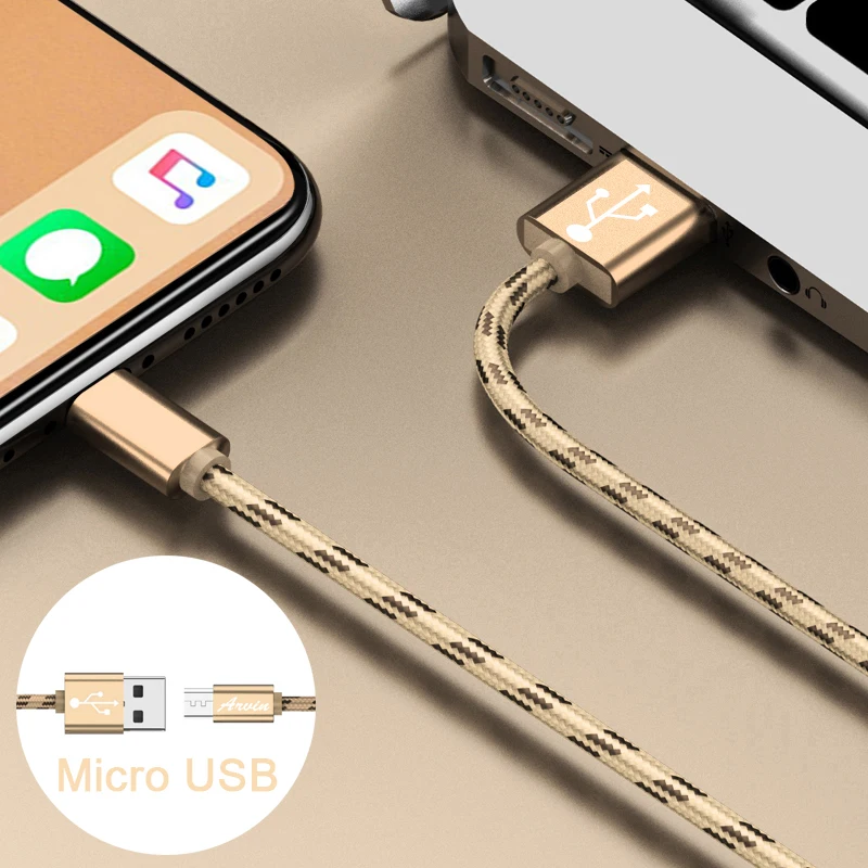 Gold Micro USB кабель 3A Быстрая зарядка Microusb зарядное устройство нейлоновый шнур для samsung huawei Xiaomi LG Andriod Microusb Кабели для мобильных телефонов - Цвет: Gold