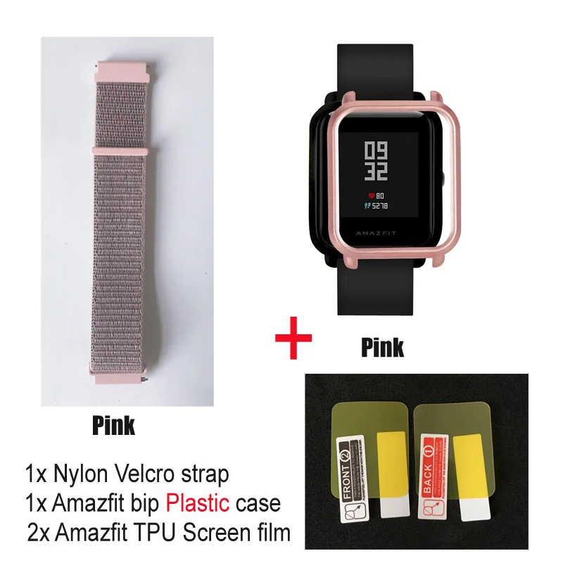 4в1 нейлоновый ремешок для Amazfit ремешок Bip Xiaomi Huami Amazfit Bip браслет ремешок для часов нейлоновая петля наручный ремешок чехол Защитная пленка