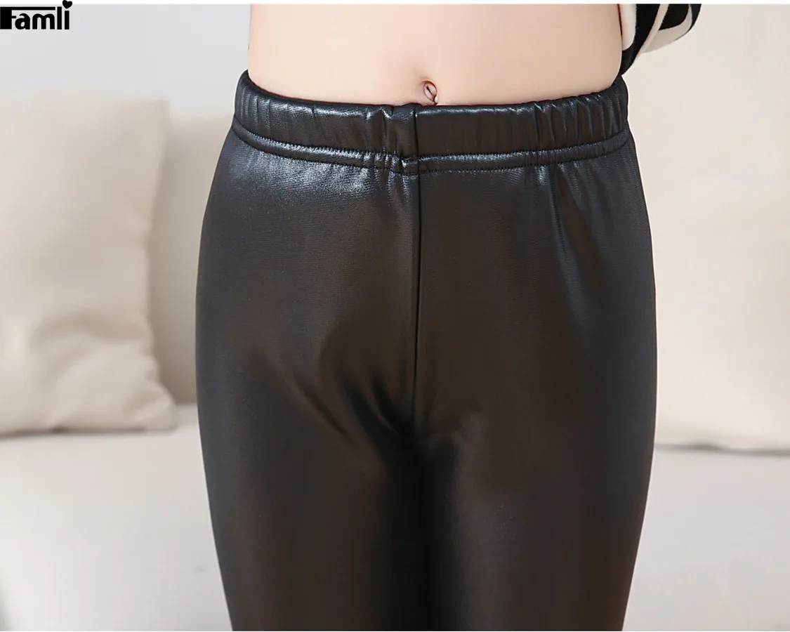 Famli Fleece Pants for Girl Toddler Girls Winter Warm Thick Velvet Leggings Trousers Kids Solid Skinny Faux Leather Pencil Pant | Детская