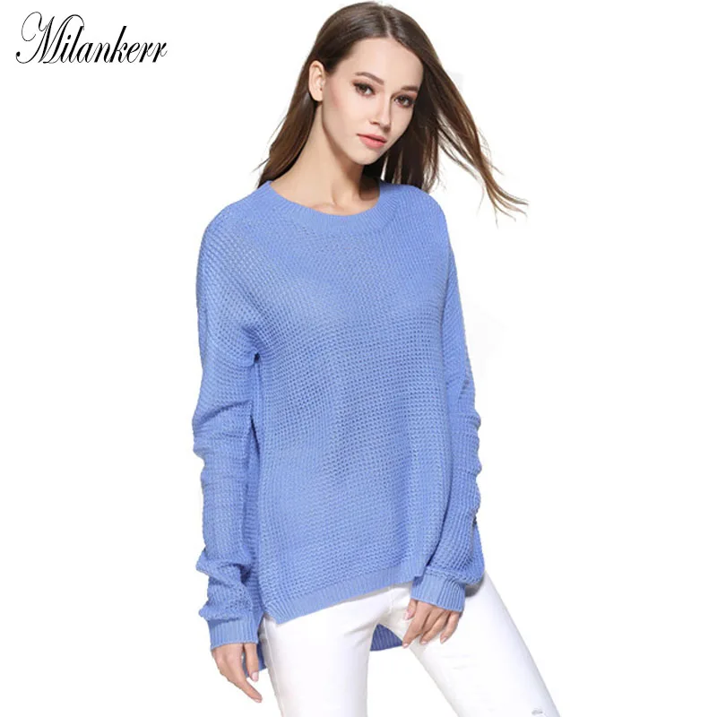 Women Autumn Knitwear Sweater O-Neck Long Sleeve Shirt Solid Casual Knit Pullovers Side Slits Large Size Sweaters | Женская одежда