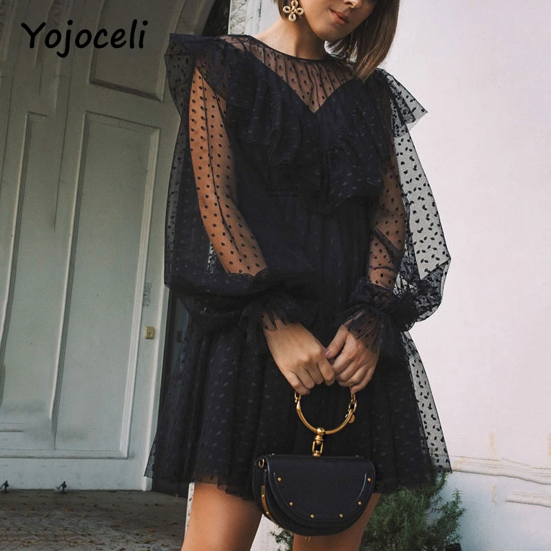 Yojoceli сексуальные вечерние для клуба черное Сетчатое кружевное платье женщин в