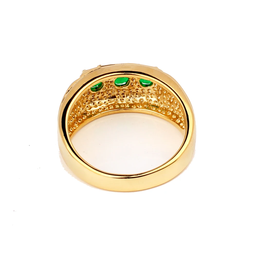 Мужское кольцо золотого цвета с 3 камнями и кристаллами из фианита тяжелое