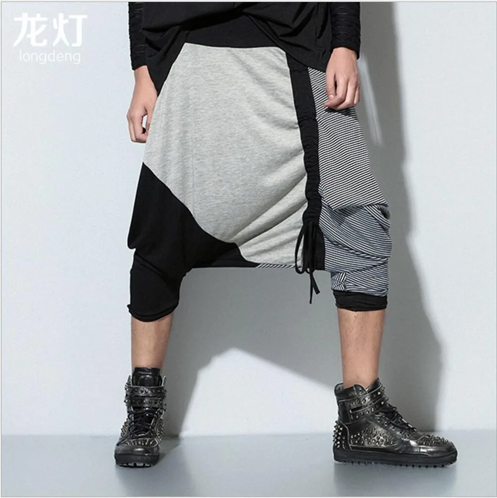 

Hot New Men's Plus Size Collapse Pants Hip-hop Thin Spliced Harem Pants Loose Cross Pants Singer Costumes Clothing