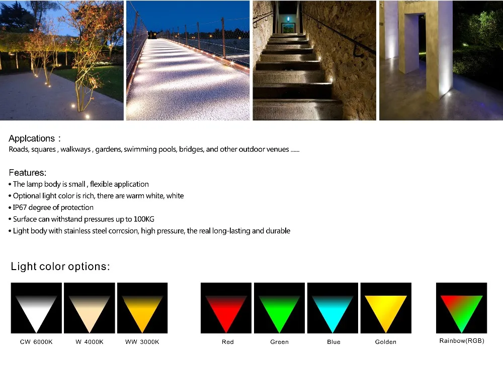 12V 3W открытый RGB led встраиваемые торшер Водонепроницаемый IP67 светодиодный подземный палуба большую площадь освещения сада подъездные пути барьер лампы