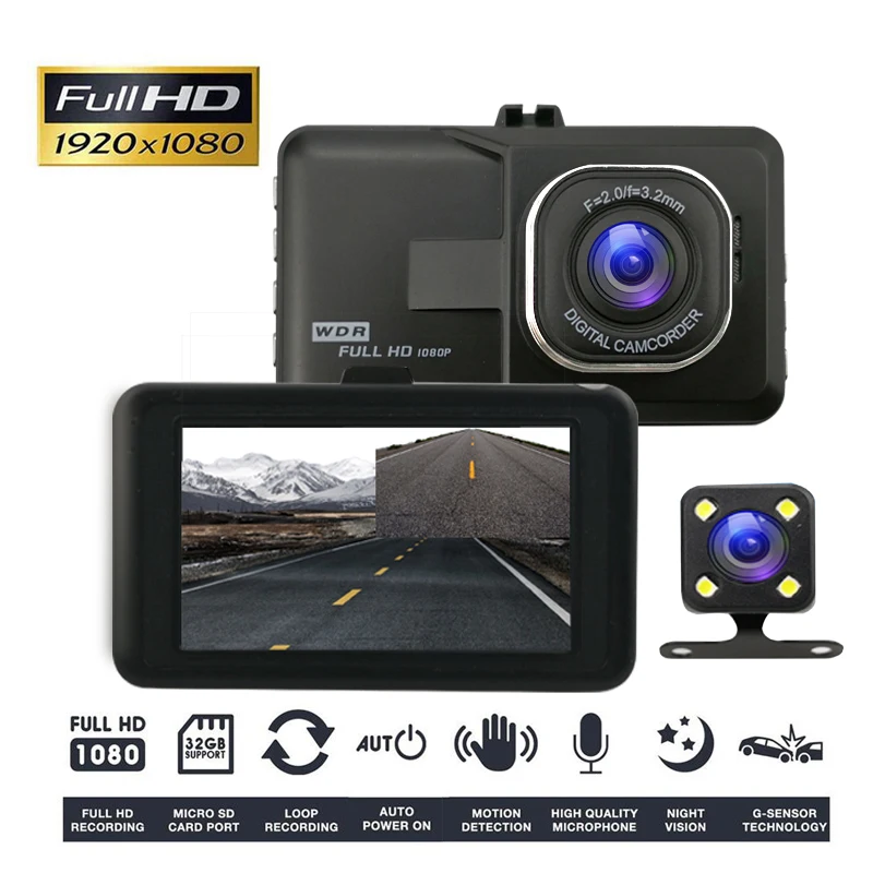 FHD 1080P Автомобильный dvr двойной объектив автомобиля видео регистраторы тире