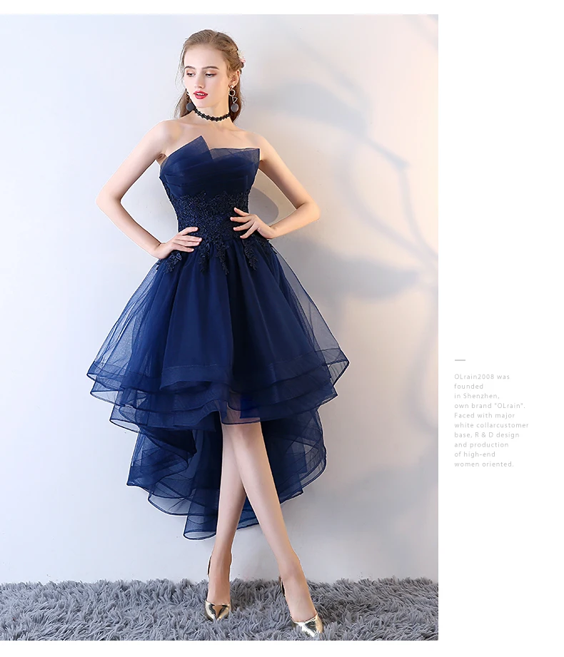 Robe De Soriee Новые темно-синие высокие низкие аппликации для вечернего платья кружева талии без бретелек сексуальные элегантные Формальные Выпускные вечерние платья