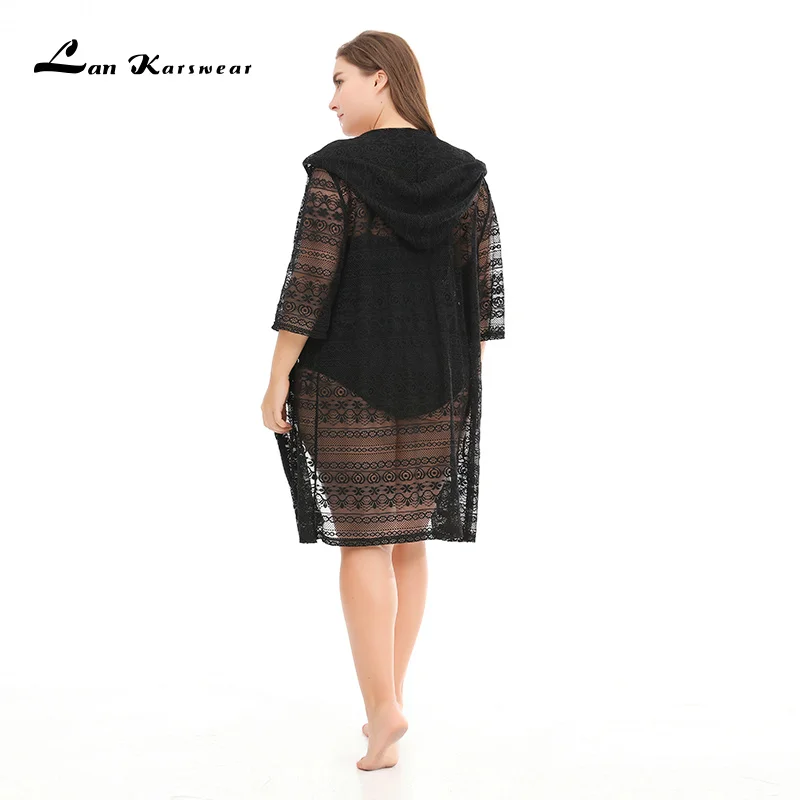 Длинный кардиган Lan Karswear однотонная накидка из шифона с жемчугом большие размеры