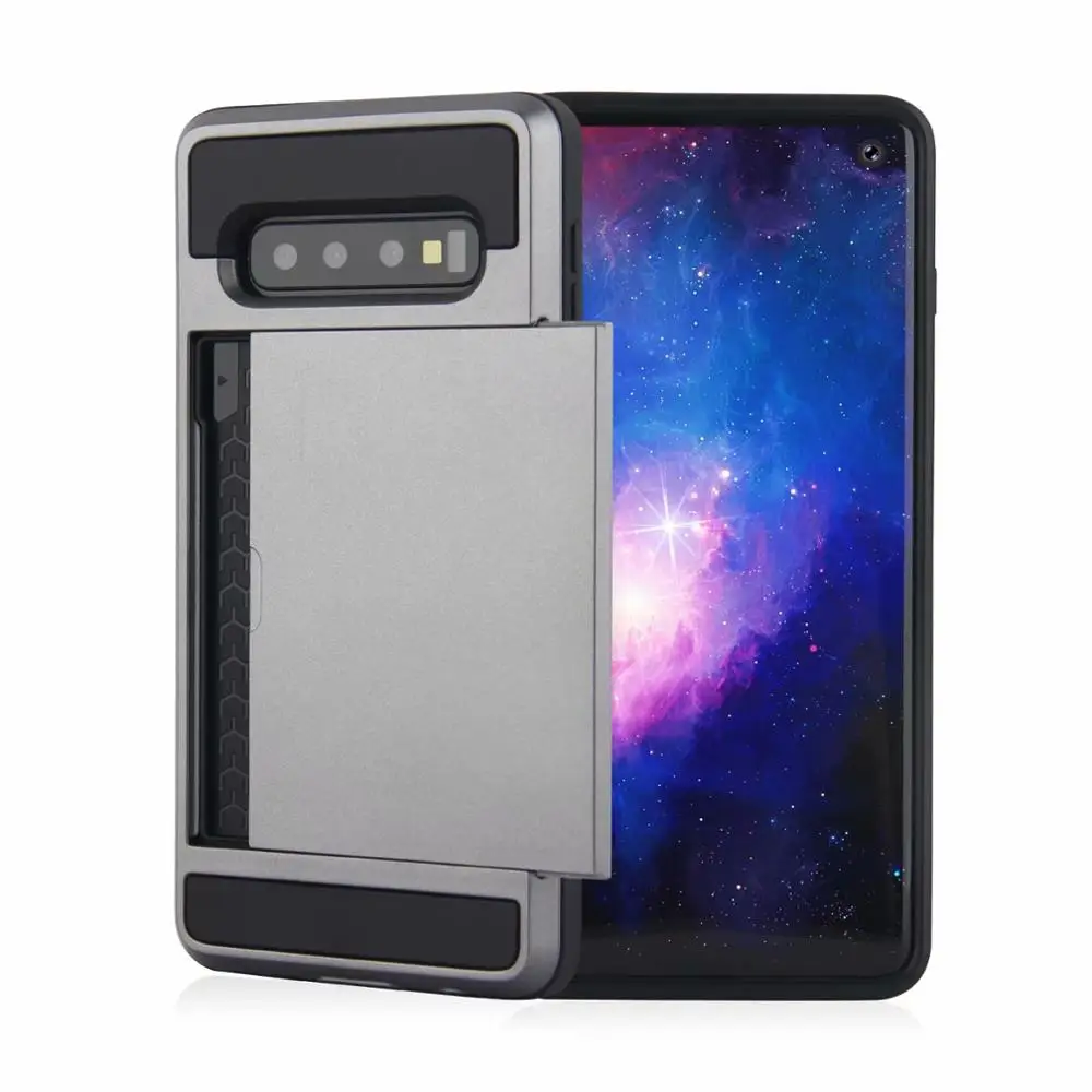 Серый Чехол для samsung Galaxy S10 Plus Hybrid Armor, чехол для S10 E S10 Lite, держатель для кредитных карт, чехол с отделением для карт, задняя крышка - Цвет: Серый