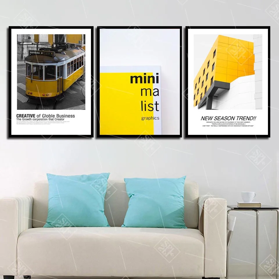 

Building And Yellow Bus Tram Painting Girl Room Quotes Pictures Prints Nordic Minimalist Style Wall Art Canvas Poster Home Decor