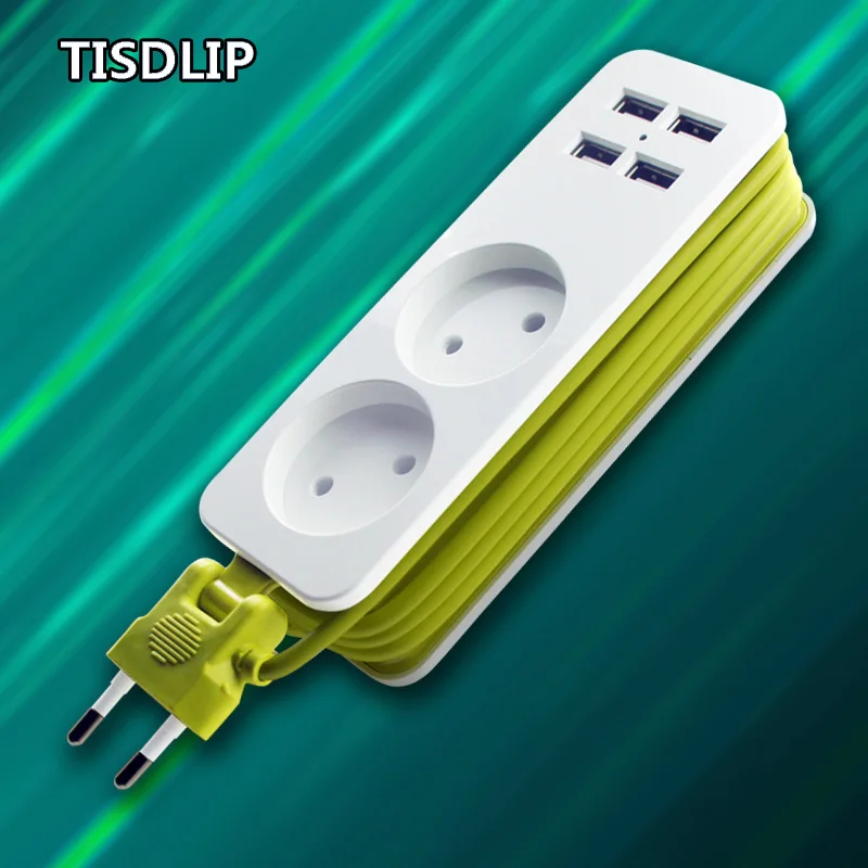 TISDLIP силовая лента EU Plug 2 AC/4 USB порт удлинитель защита розетки от скачков
