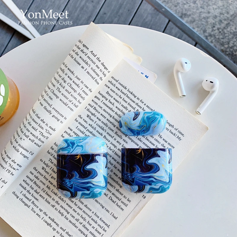 Модная масляная живопись летний синий мраморный чехол для наушников Apple Airpods
